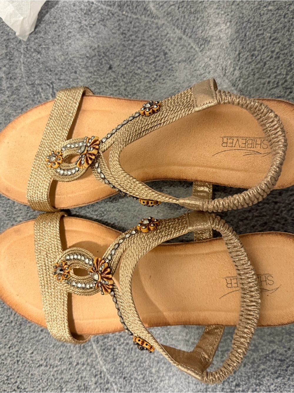 Shibever Gold Braided Gemstone Thong Sandals for Women